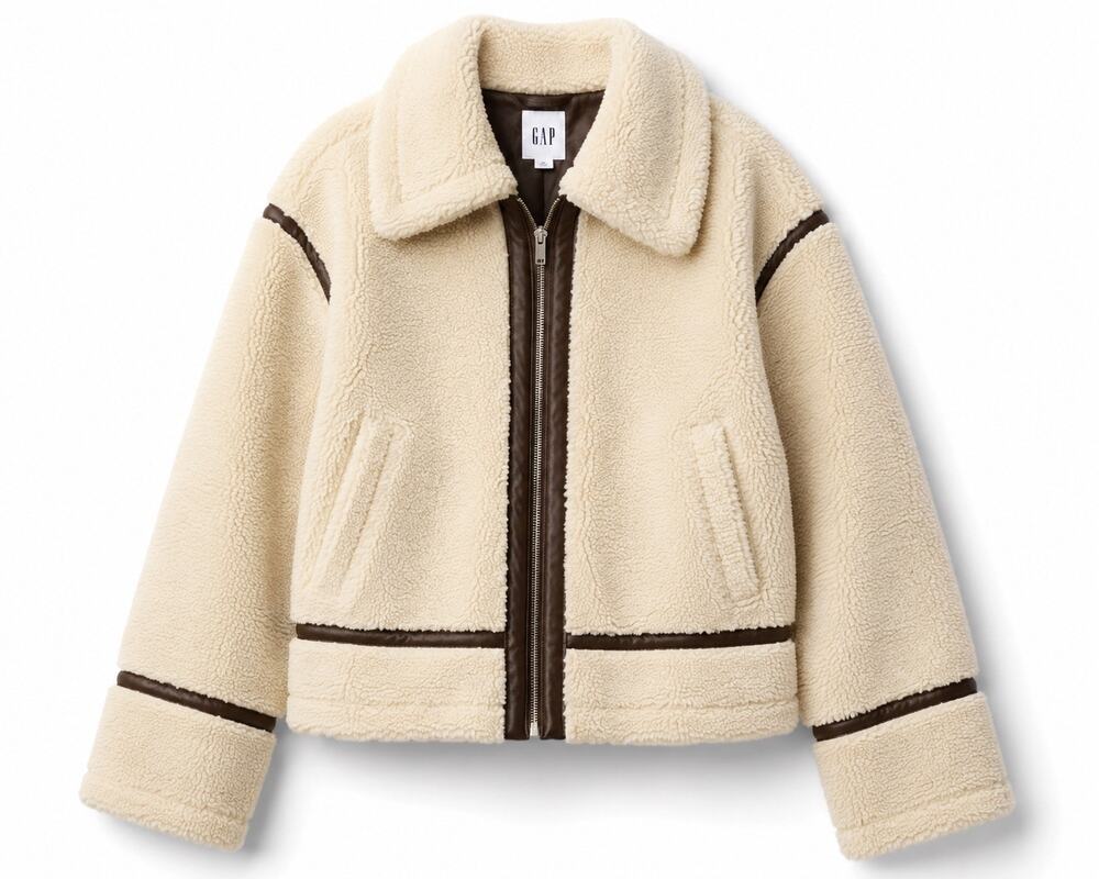 NWT GAP Sherpa Jacket Women’s XL Cream Faux Shearling Zip Teddy Coat
